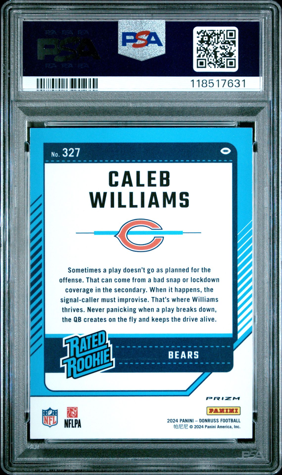 2024 Panini Donruss Caleb Williams #327 (Optic Preview-Red Wave) Gem Mt 10 back