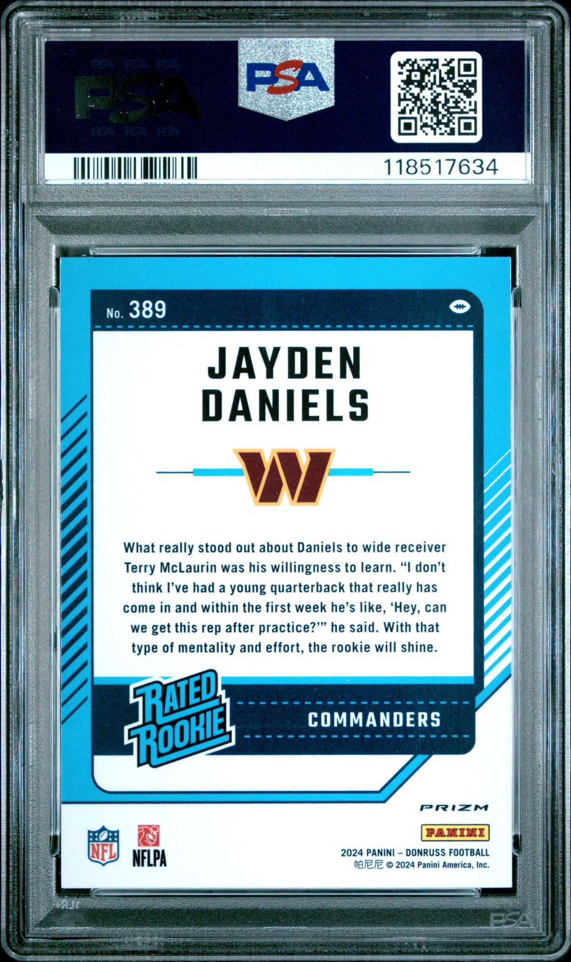 2024 Panini Donruss Jayden Daniels #389 (Optic Preview-Red Wave) Mint 9 back