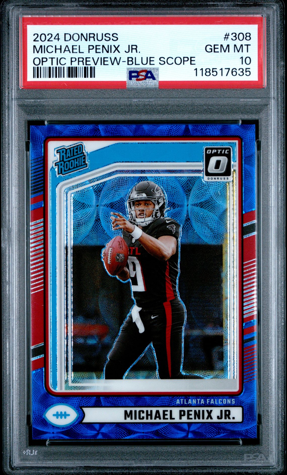 2024 Panini Donruss Michael Penix Jr. #308 (Optic Preview-Blue Scope) Gem Mt 10 front