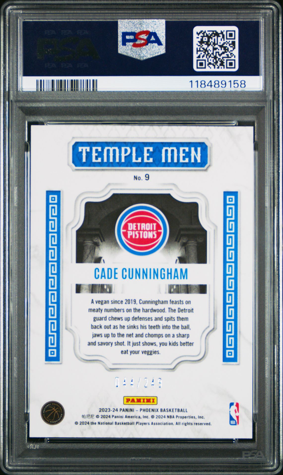 2023 Panini Phoenix Temple Men Cade Cunningham #9 (Temple Men-Orange Ice) Gem Mt 10 back