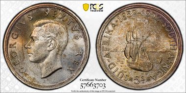 1952 5 Shil 300th Ann. of Capetown KM-41  Ag PR67