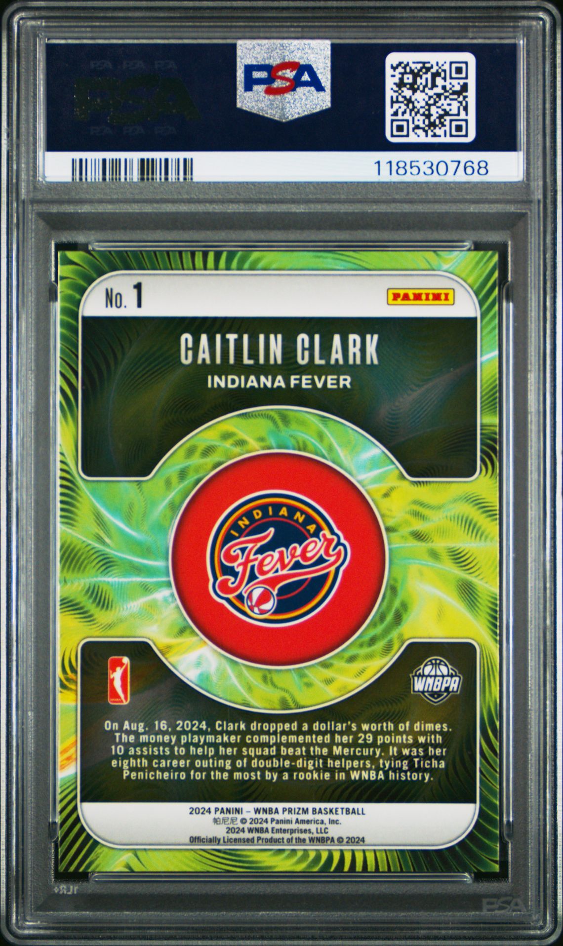 2024 Panini Prizm Wnba Fractal Caitlin Clark #1 Gem Mt 10 back