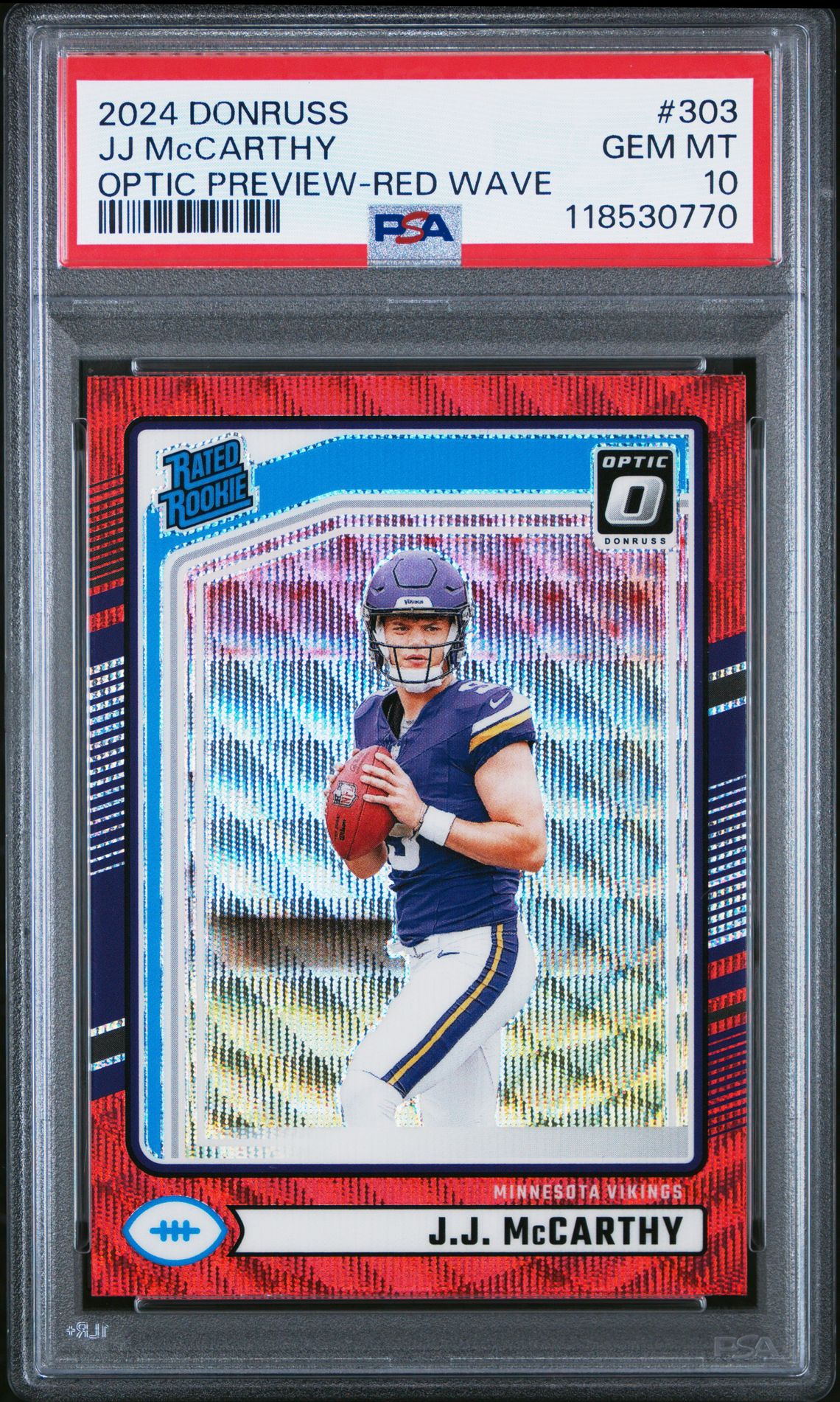 2024 Panini Donruss Jj Mccarthy #303 (Optic Preview-Red Wave) Gem Mt 10 front