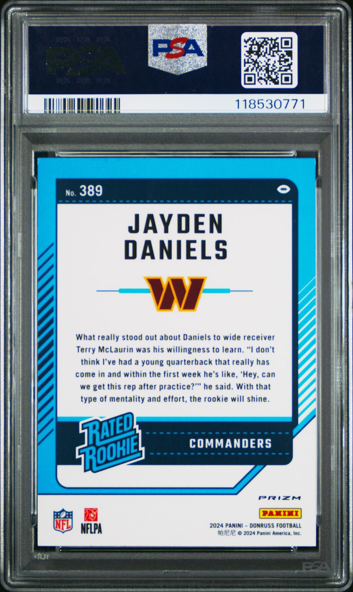 2024 Panini Donruss Jayden Daniels #389 (Optic Preview-Red Wave) Gem Mt 10 back