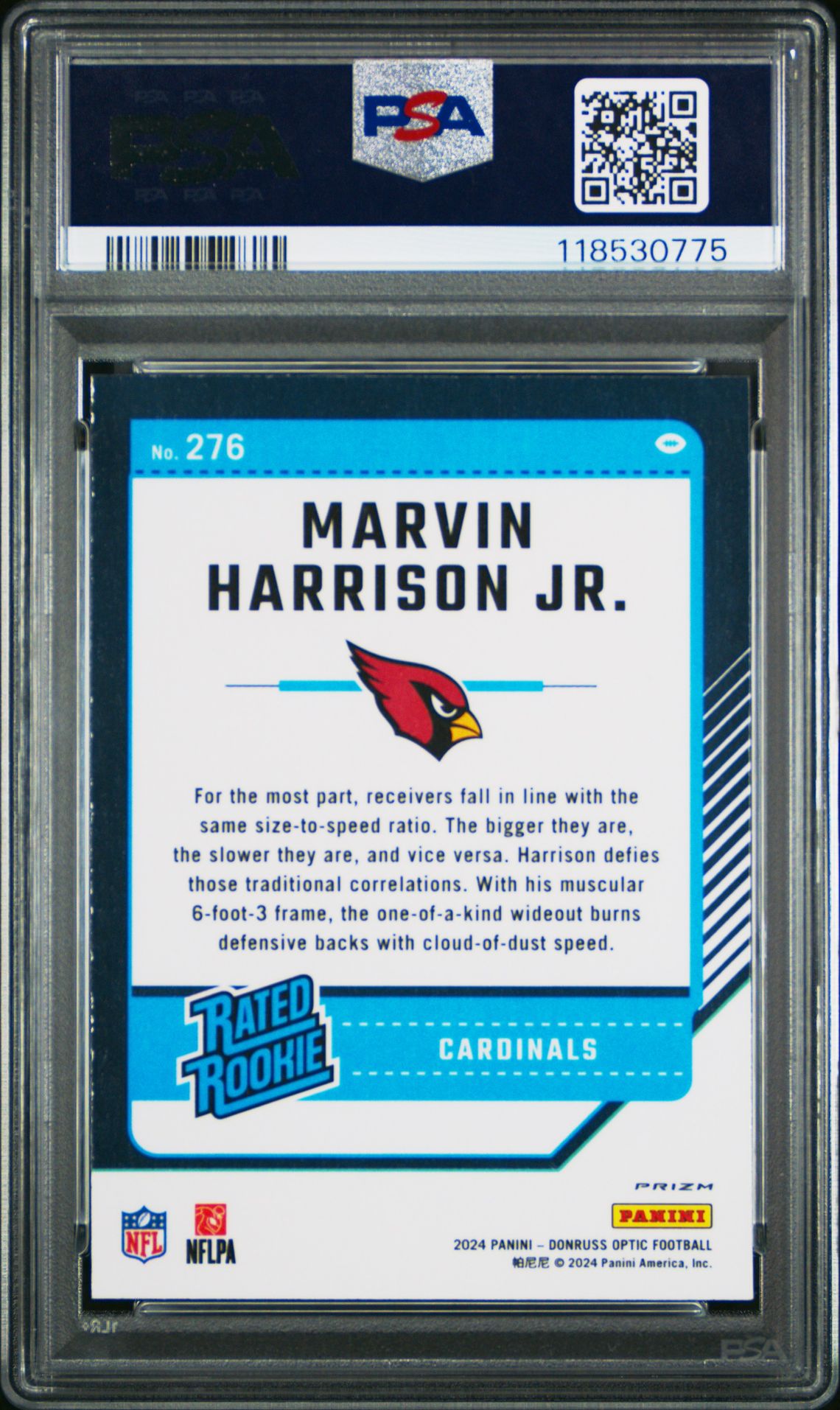 2024 Panini Donruss Optic Marvin Harrison Jr. #276 (Purple Shock) Gem Mt 10 back