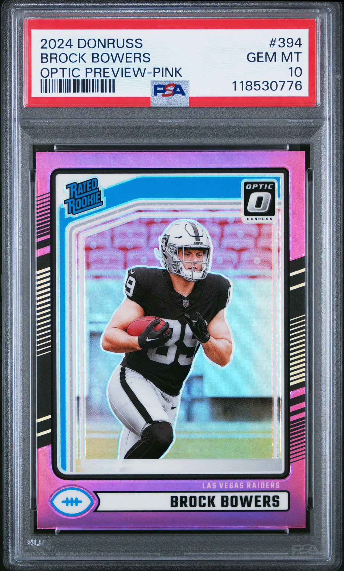 2024 Panini Donruss Brock Bowers #394 (Optic Preview-Pink) Gem Mt 10 front