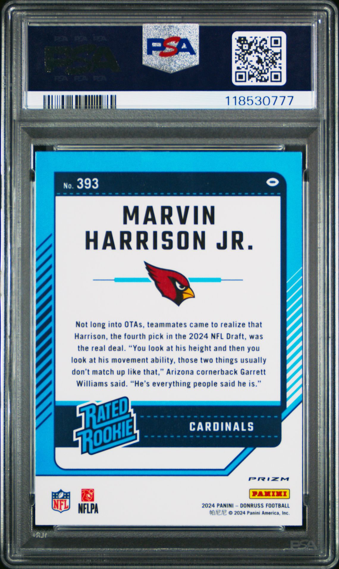 2024 Panini Donruss Marvin Harrison Jr. #393 (Optic Preview-Red & Green) Gem Mt 10 back