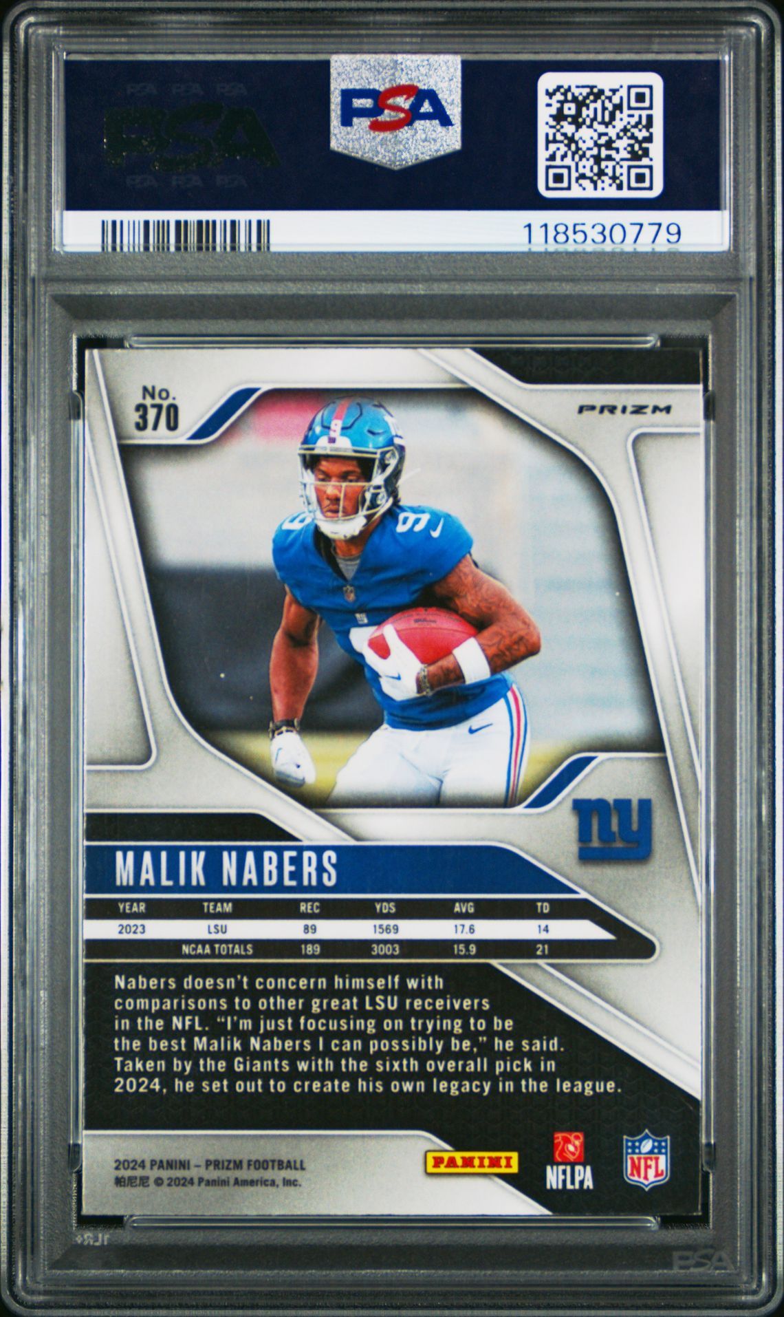 2024 Panini Prizm Malik Nabers #370 (Lazer Prizm) Mint 9 back
