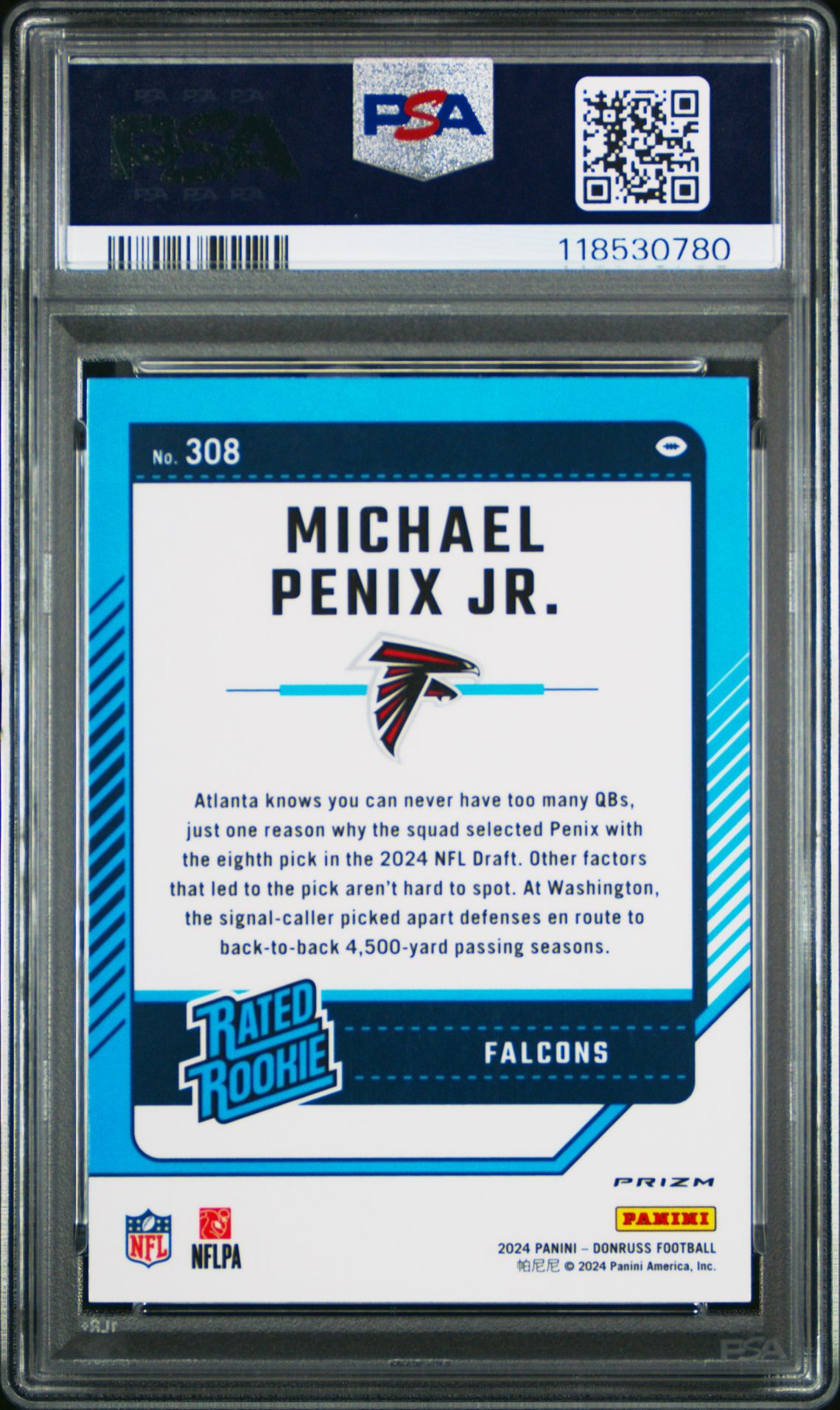 2024 Panini Donruss Michael Penix Jr. #308 (Optic Preview-Pink) Mint 9 back