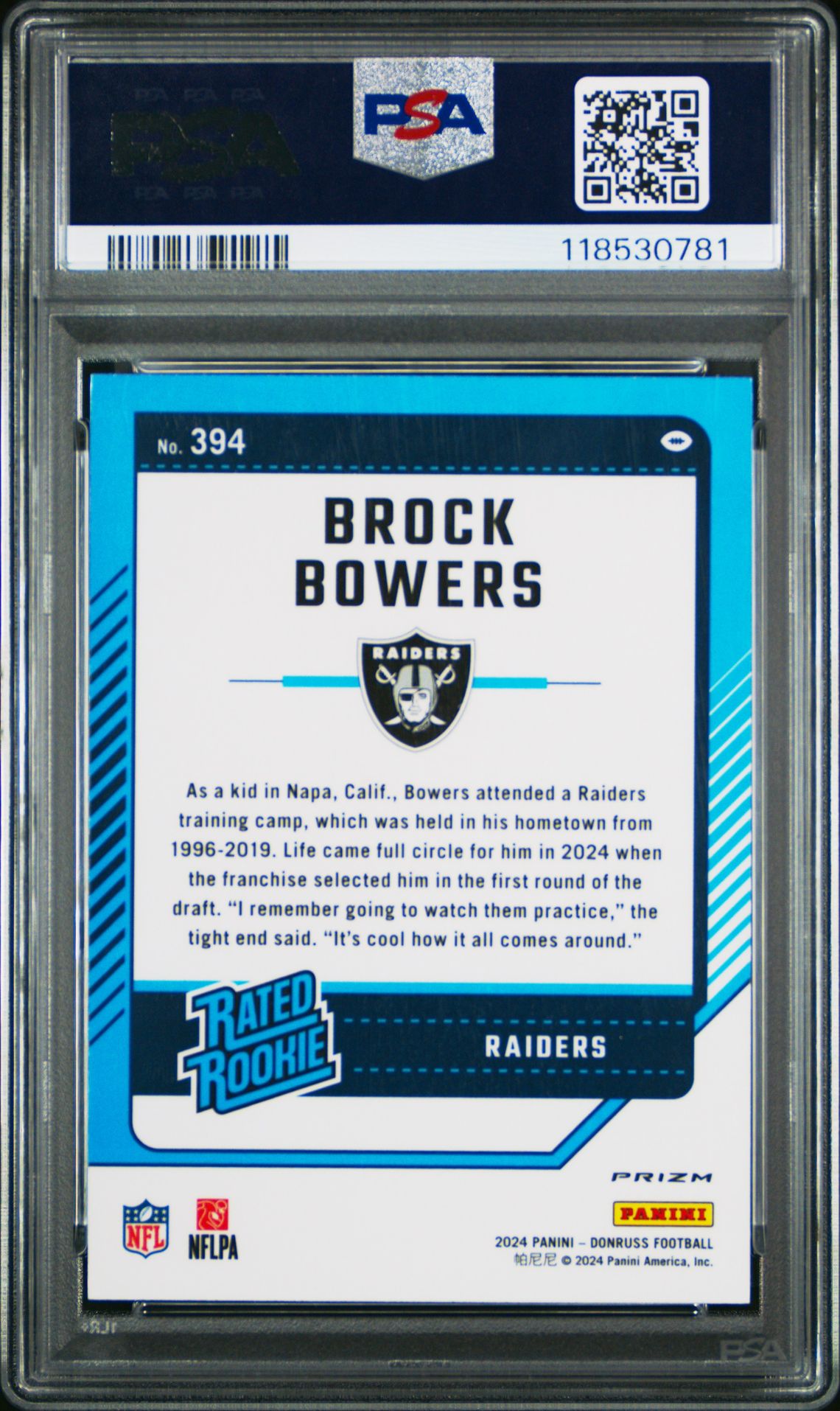 2024 Panini Donruss Brock Bowers #394 (Optic Preview-Red Wave) Mint 9 back