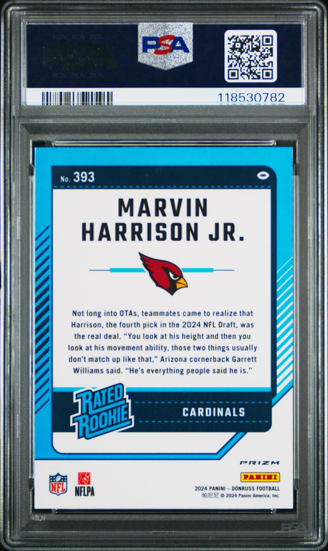 2024 Panini Donruss Marvin Harrison Jr. #393 (Optic Preview-Pink) Mint 9 back