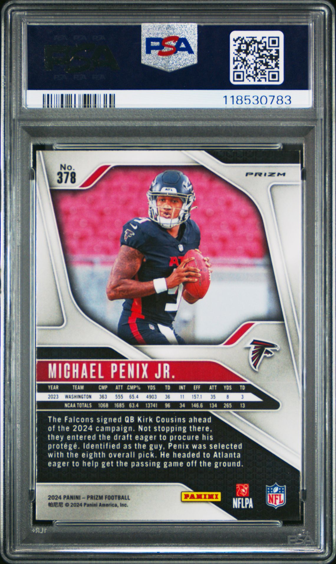 2024 Panini Prizm Michael Penix Jr. #378 (Neon Green Pulsar) Mint 9 back