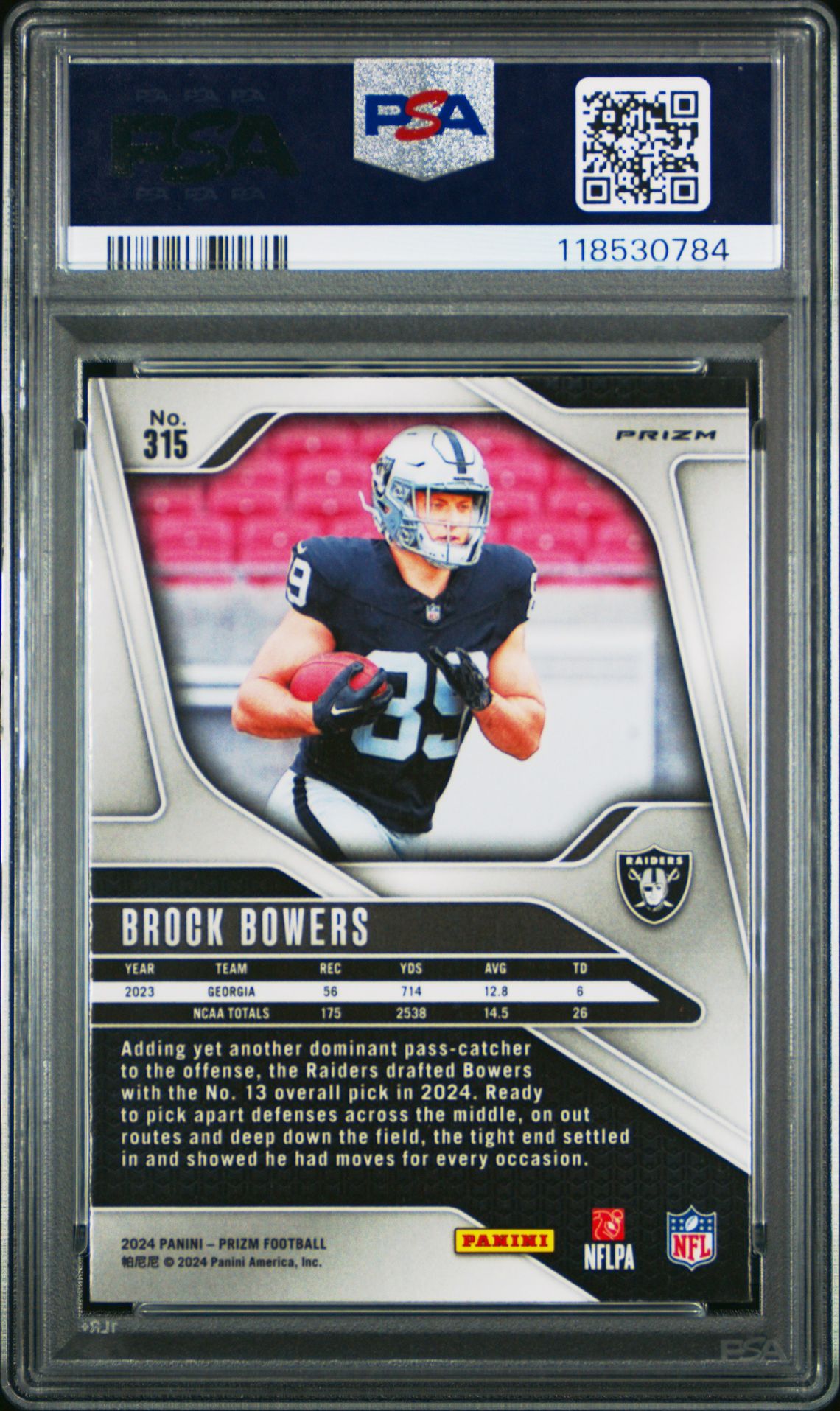 2024 Panini Prizm Brock Bowers #315 (Disco Prizm) Mint 9 back
