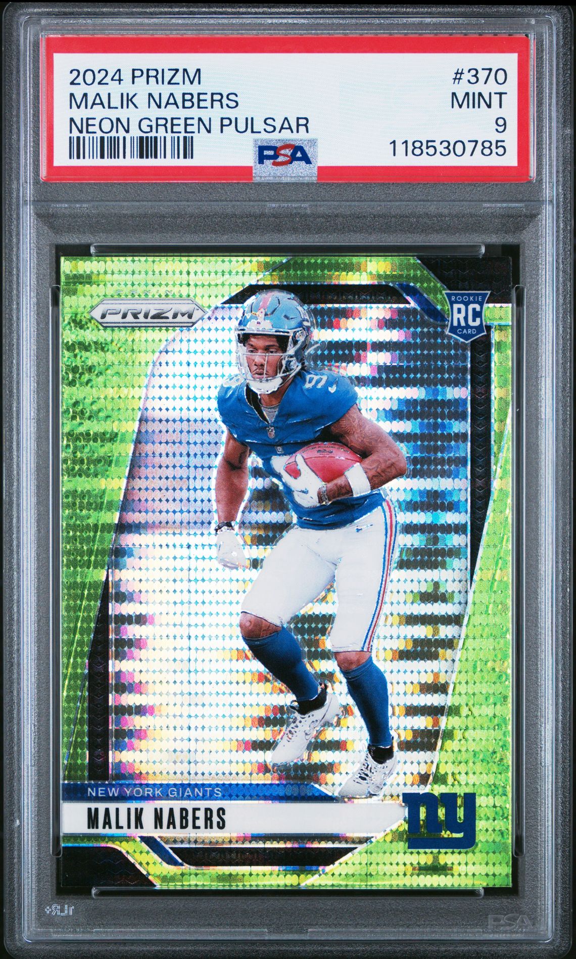 2024 Panini Prizm Malik Nabers #370 (Neon Green Pulsar) Mint 9 front