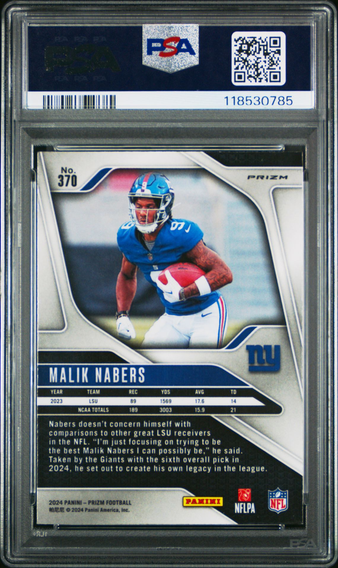 2024 Panini Prizm Malik Nabers #370 (Neon Green Pulsar) Mint 9 back