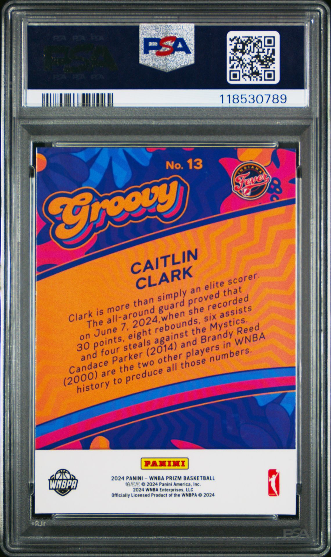 2024 Panini Prizm Wnba Groovy Caitlin Clark #13 Gem Mt 10 back