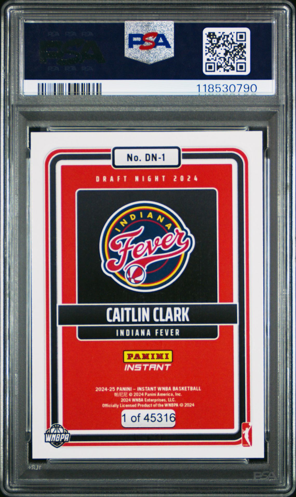 2024 Panini Instant Wnba Draft Night Caitlin Clark #Dn1 Gem Mt 10 back