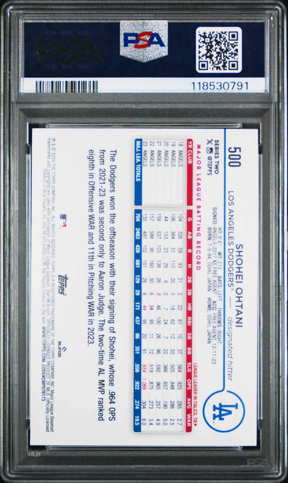 2024 Topps Shohei Ohtani #500 (Gold Foil) Mint 9 back