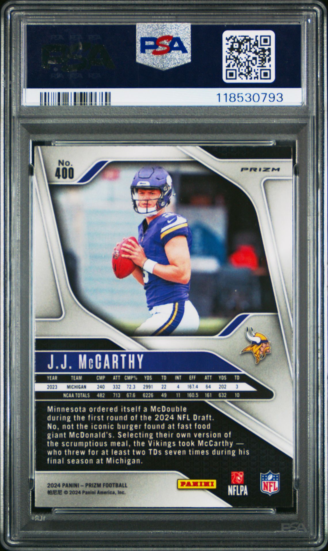 2024 Panini Prizm Jj Mccarthy #400 (Disco Prizm) Gem Mt 10 back