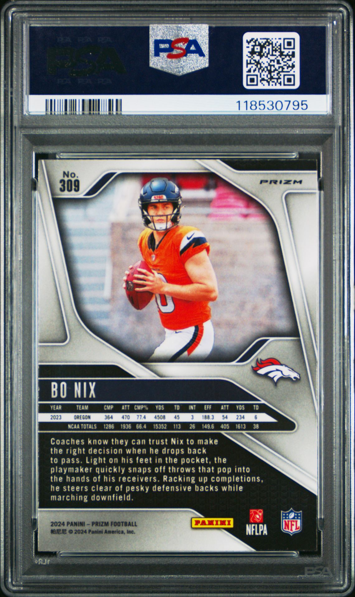 2024 Panini Prizm Bo Nix #309 (Green Wave) Mint 9 back