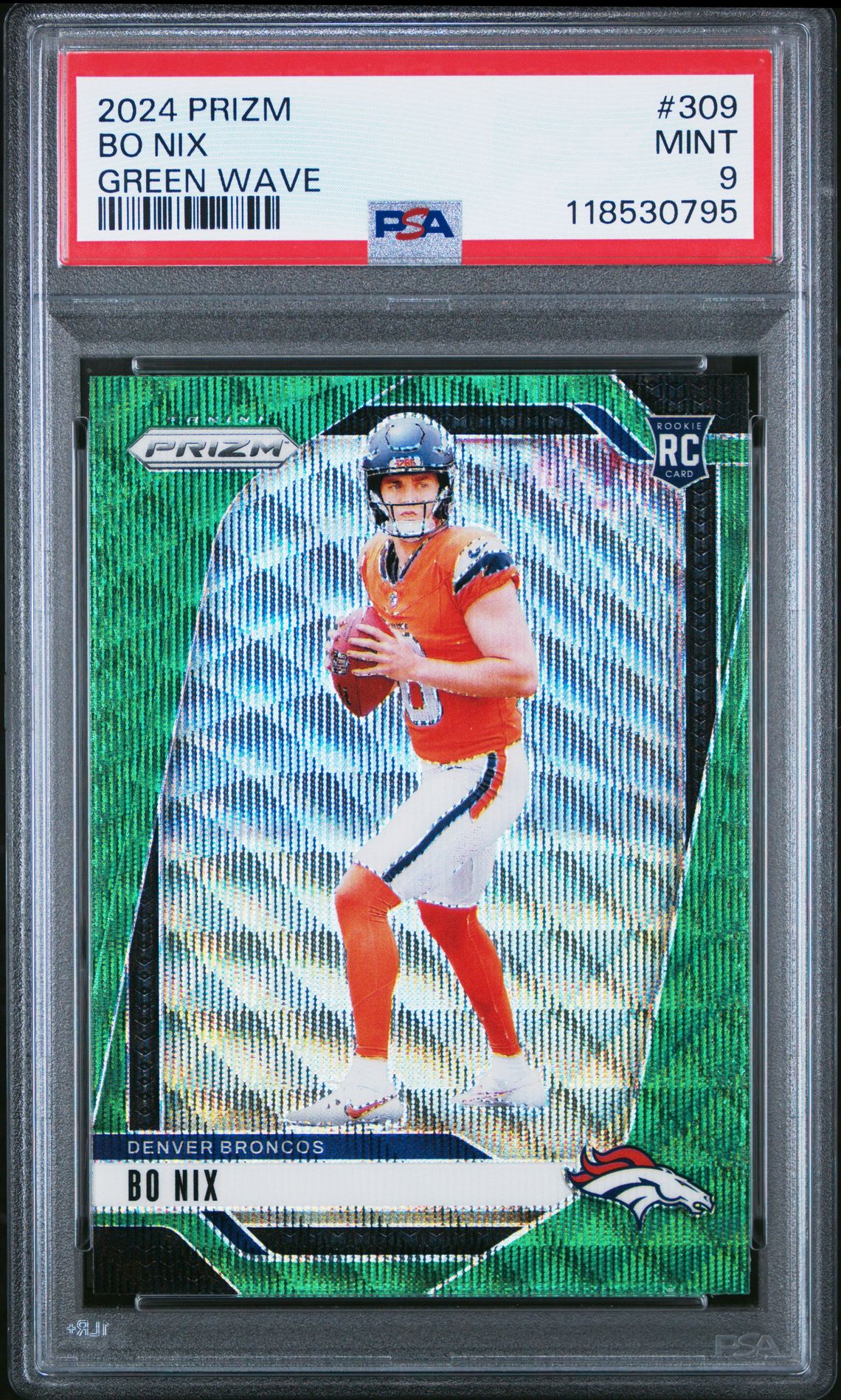 2024 Panini Prizm Bo Nix #309 (Green Wave) Mint 9 front