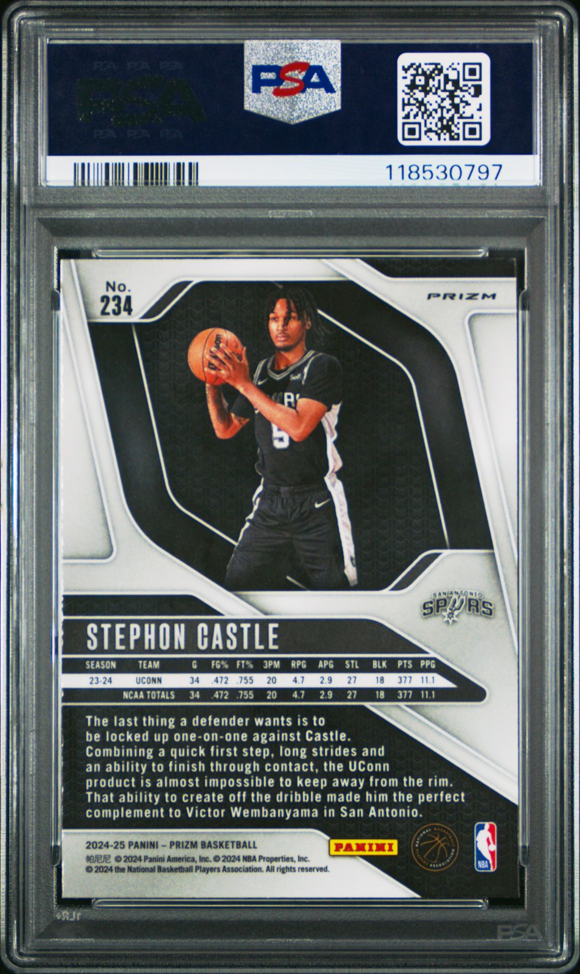 2024 Panini Prizm Stephon Castle #234 (Silver Prizm) Gem Mt 10 back