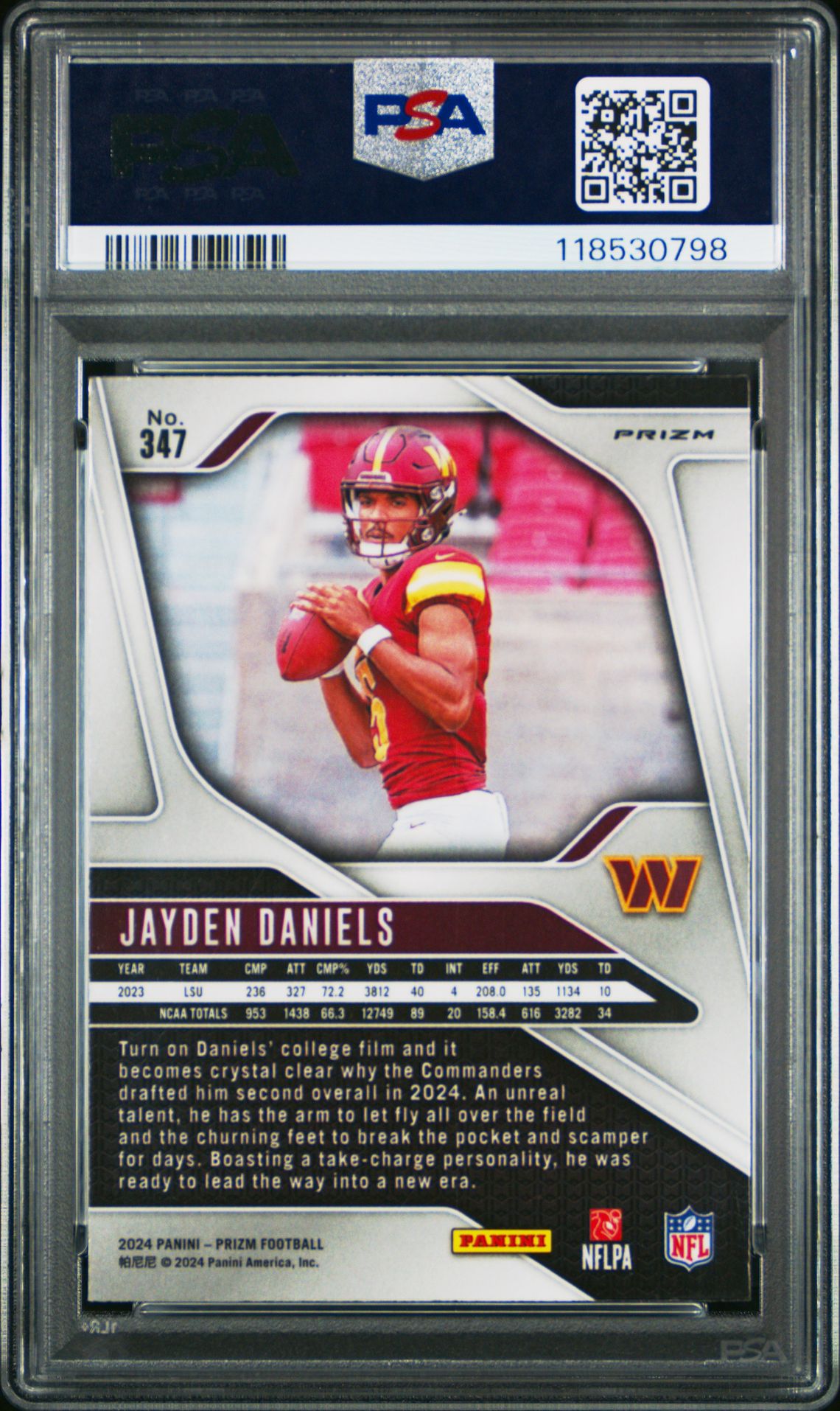 2024 Panini Prizm Jayden Daniels #347 (Neon Green Pulsar) Gem Mt 10 back