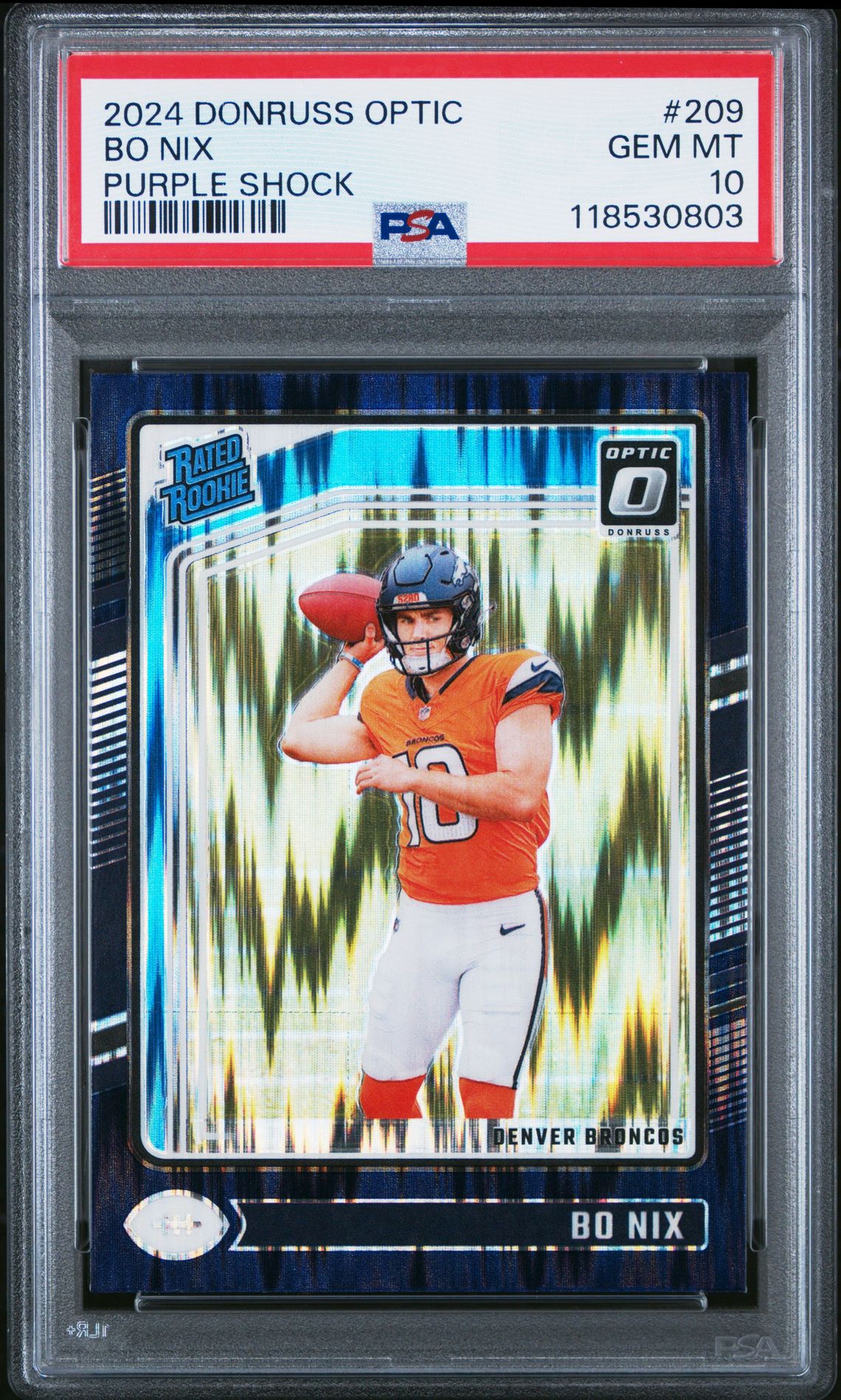 2024 Panini Donruss Optic Bo Nix #209 (Purple Shock) Gem Mt 10 front