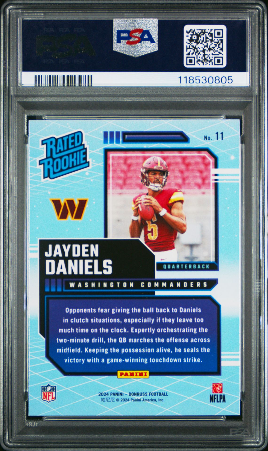 2024 Panini Donruss Rated Rookies Retro Jayden Daniels #11 Gem Mt 10 back