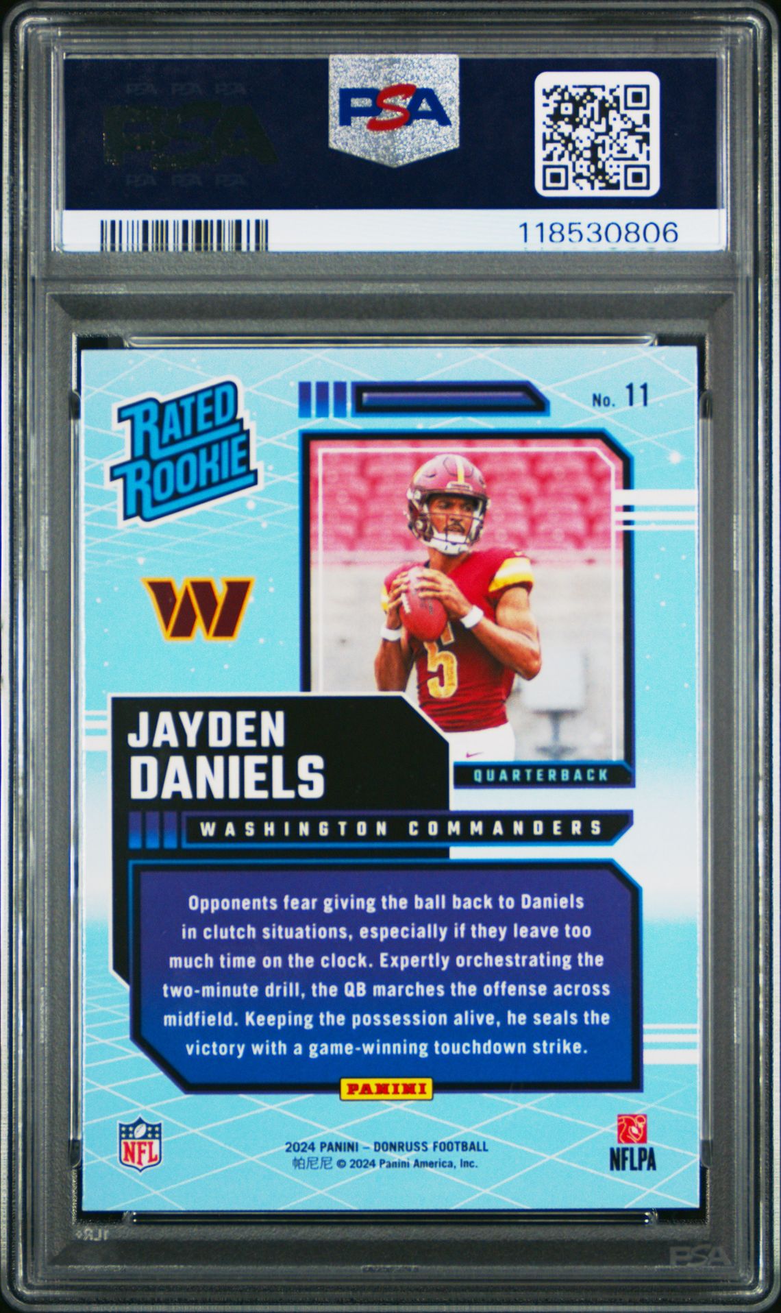 2024 Panini Donruss Rated Rookies Retro Jayden Daniels #11 Gem Mt 10 back