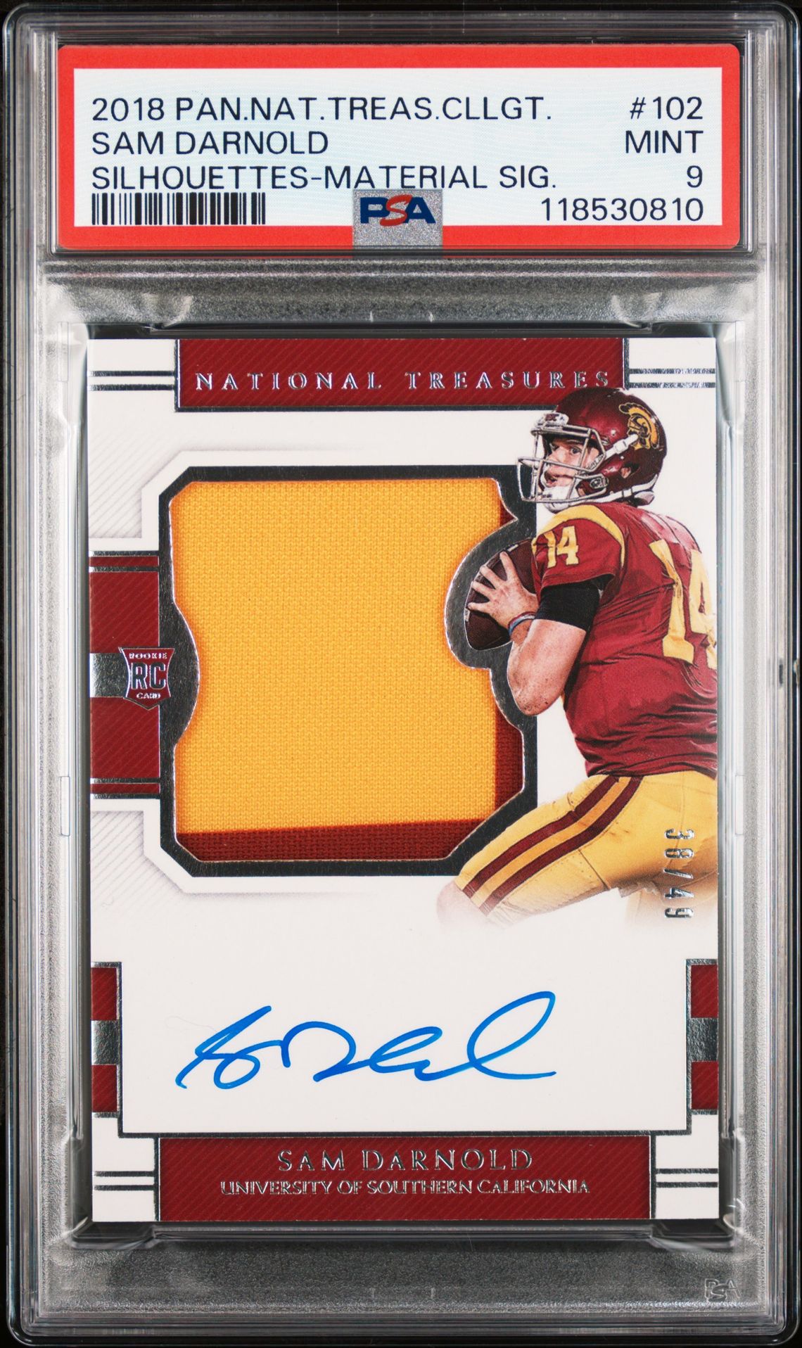 2018 Panini National Treasures Collegiate Sam Darnold #102 (Silhouettes-Material Sig.) Mint 9 front