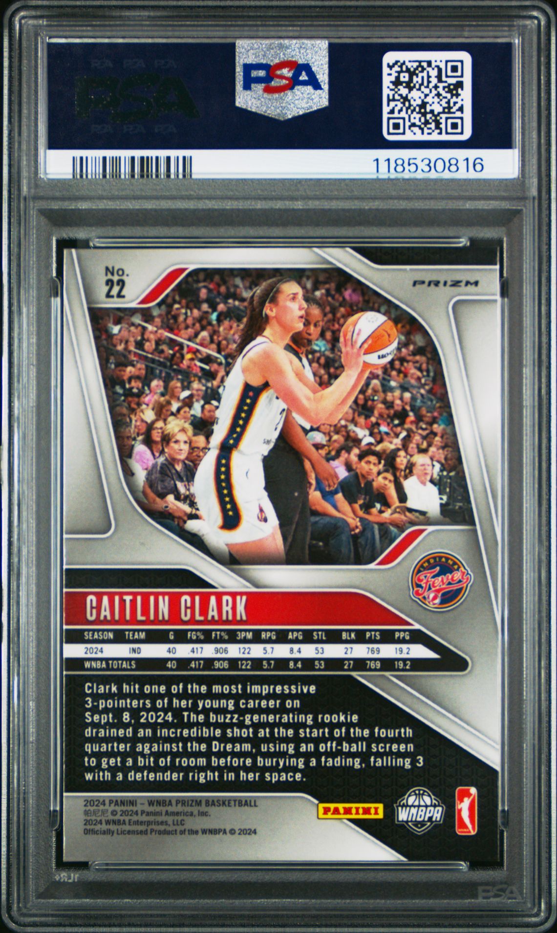 2024 Panini Prizm Wnba Caitlin Clark #22 (Blue Velocity) Mint 9 back
