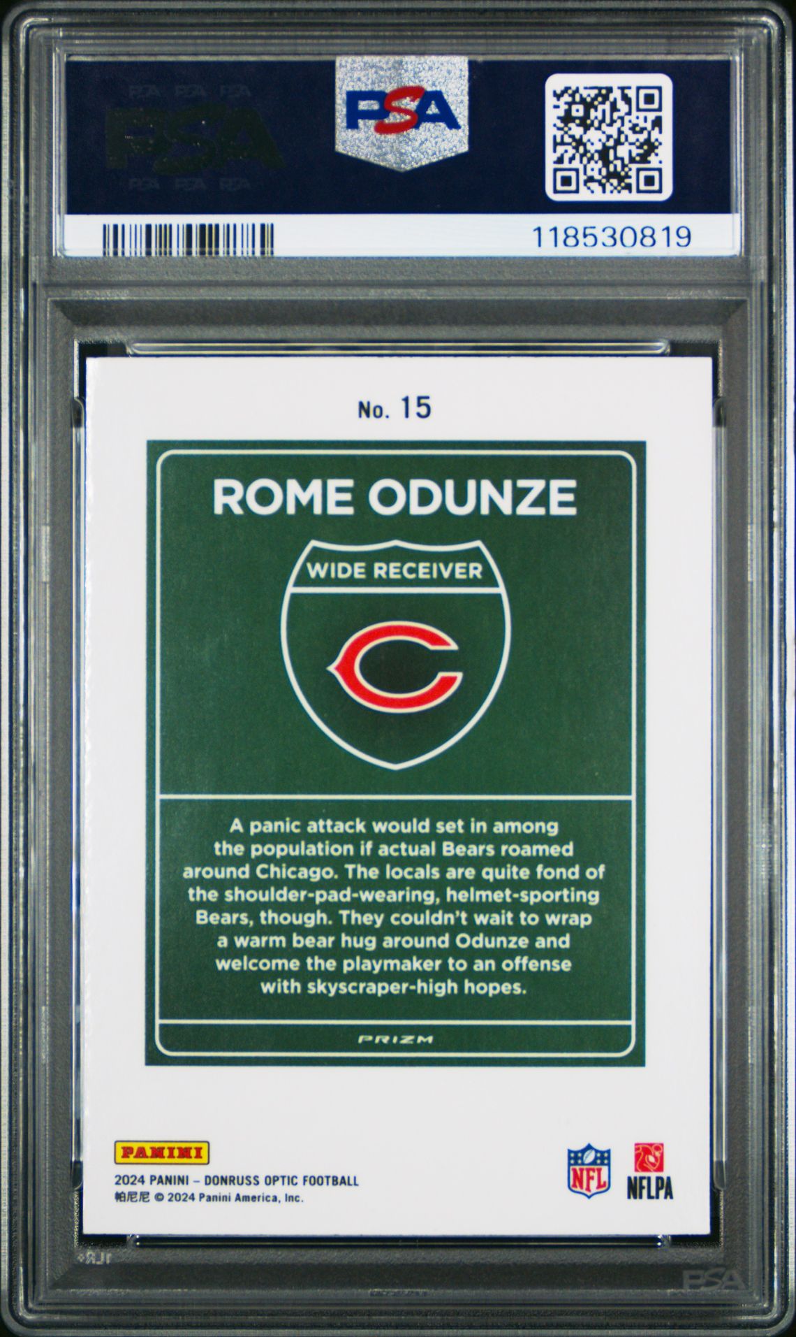 2024 Panini Donruss Optic Downtown! Rome Odunze #15 Gem Mt 10 back