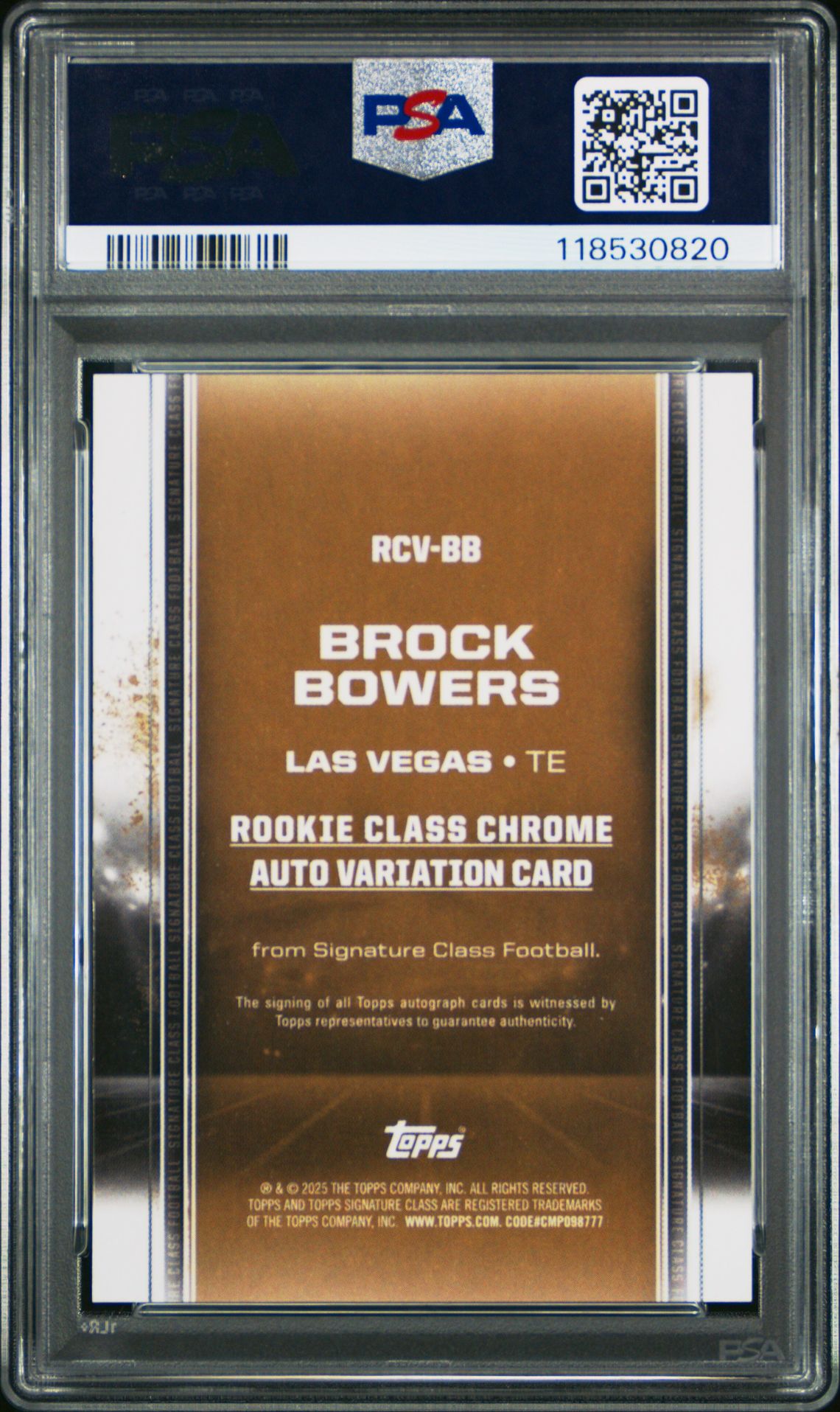 2024 Topps Signature Class Rookie Class Chrome Autograph Variation Brock Bowers #Rcvbb (Rookie Class Chrome Au Var) Gem Mt 10 back