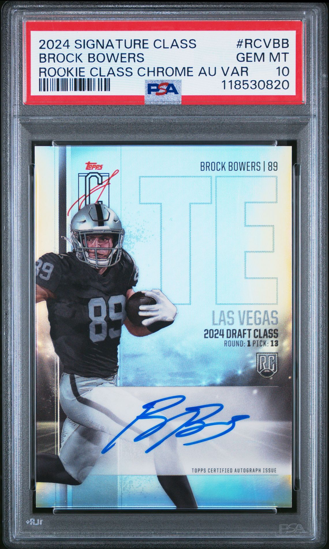 2024 Topps Signature Class Rookie Class Chrome Autograph Variation Brock Bowers #Rcvbb (Rookie Class Chrome Au Var) Gem Mt 10 front