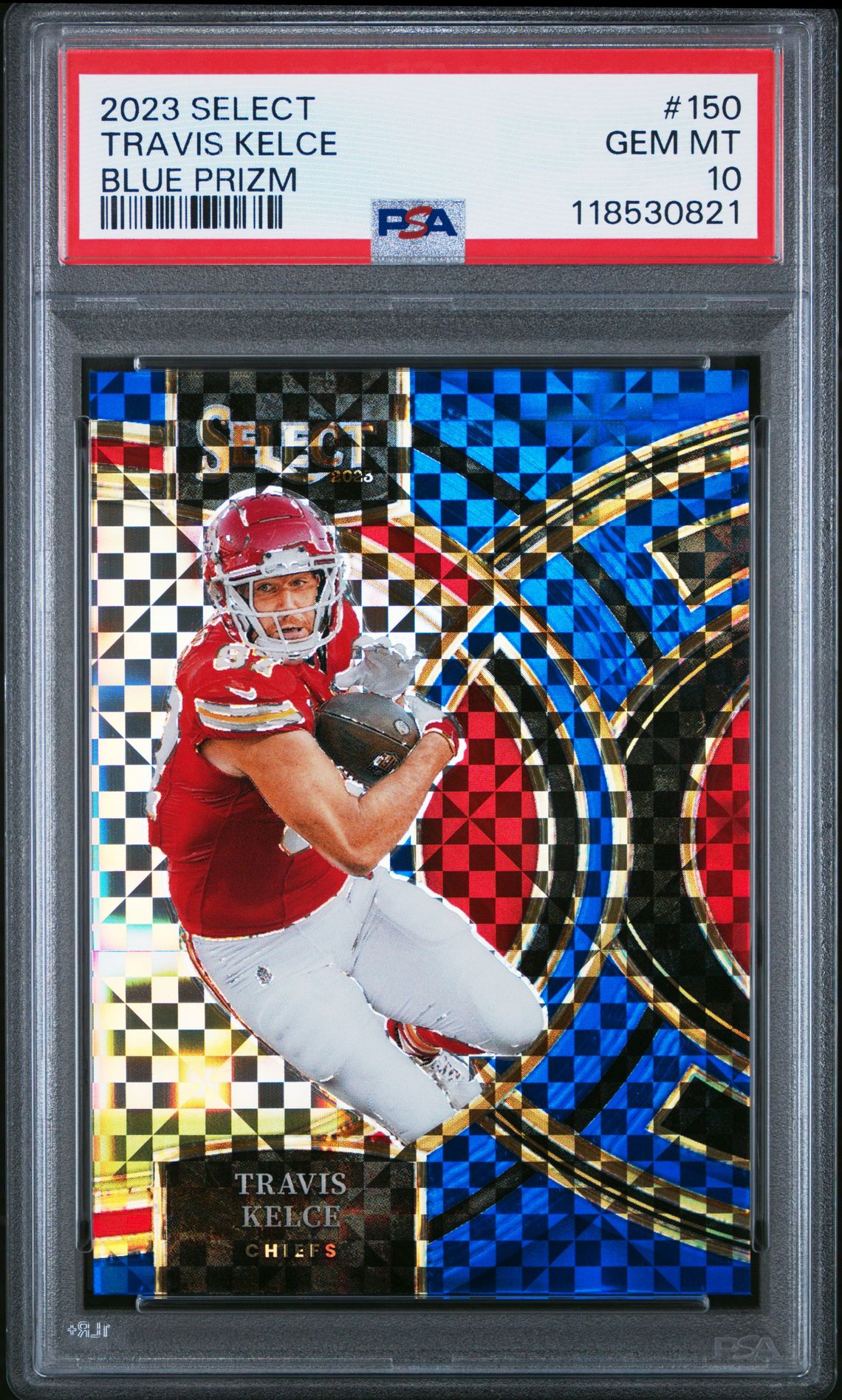 2023 Panini Select Travis Kelce #150 (Blue Prizm) Gem Mt 10 front