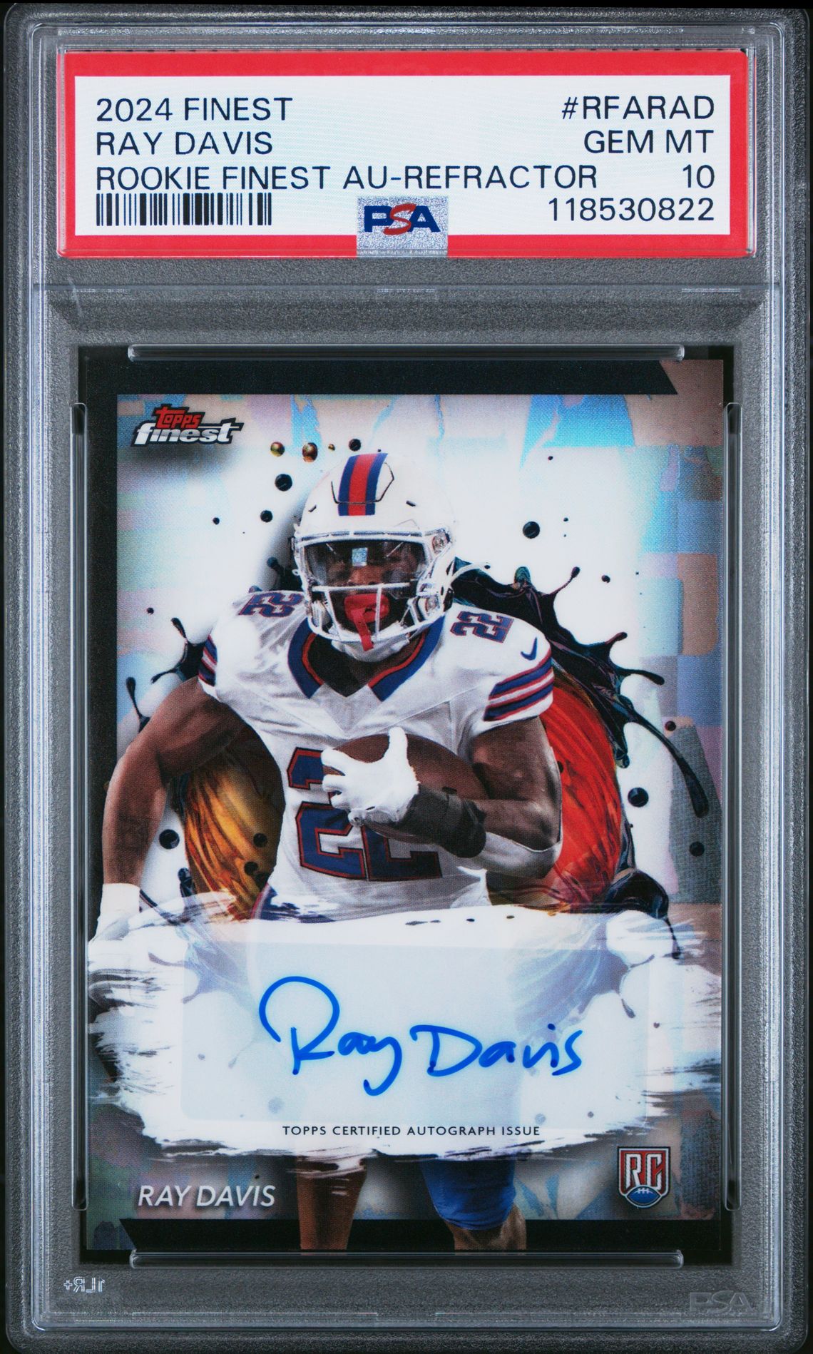 2024 Topps Finest Rookie Finest Autographs Ray Davis #Rfarad (Rookie Finest Au-Refractor) Gem Mt 10 front