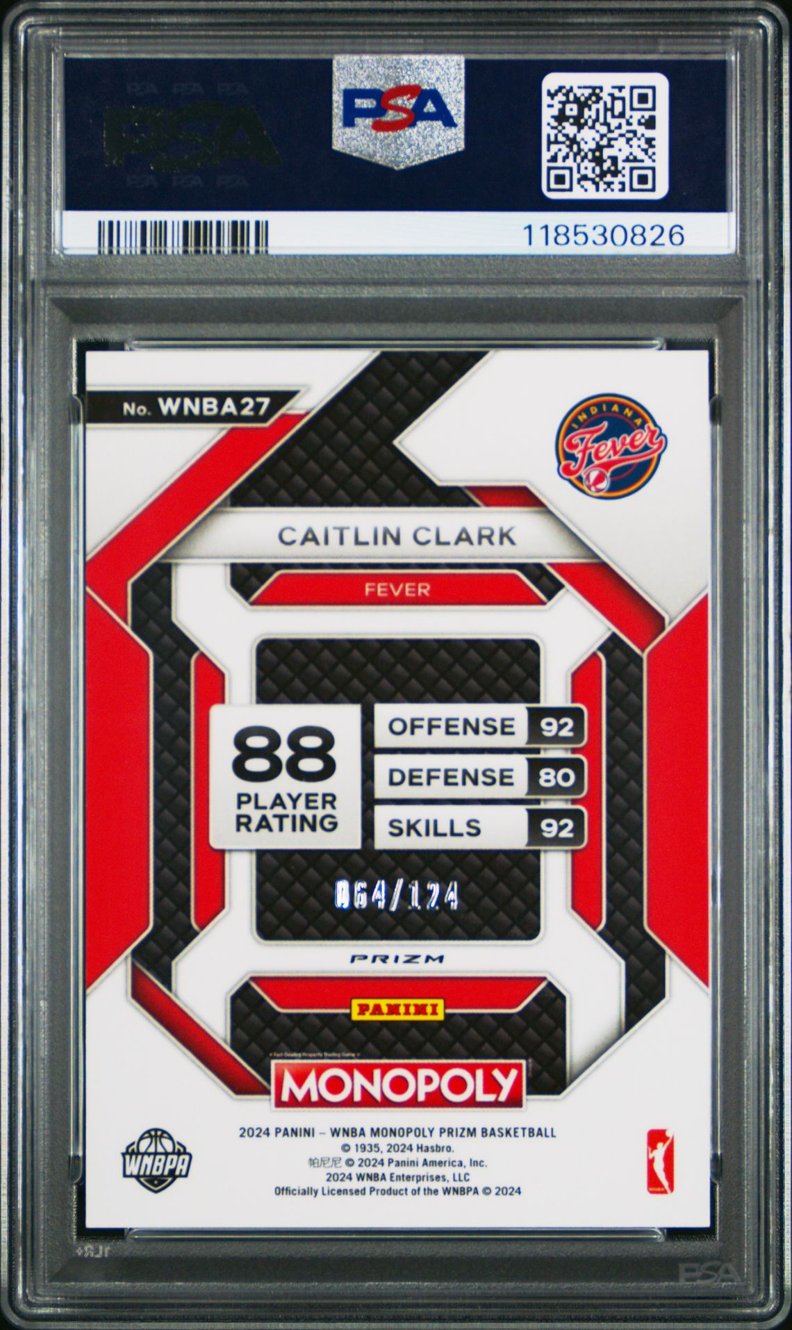 2024 Panini Prizm Monopoly Wnba Insert Caitlin Clark #27 (Insert-Orange Prizm) Gem Mt 10 back