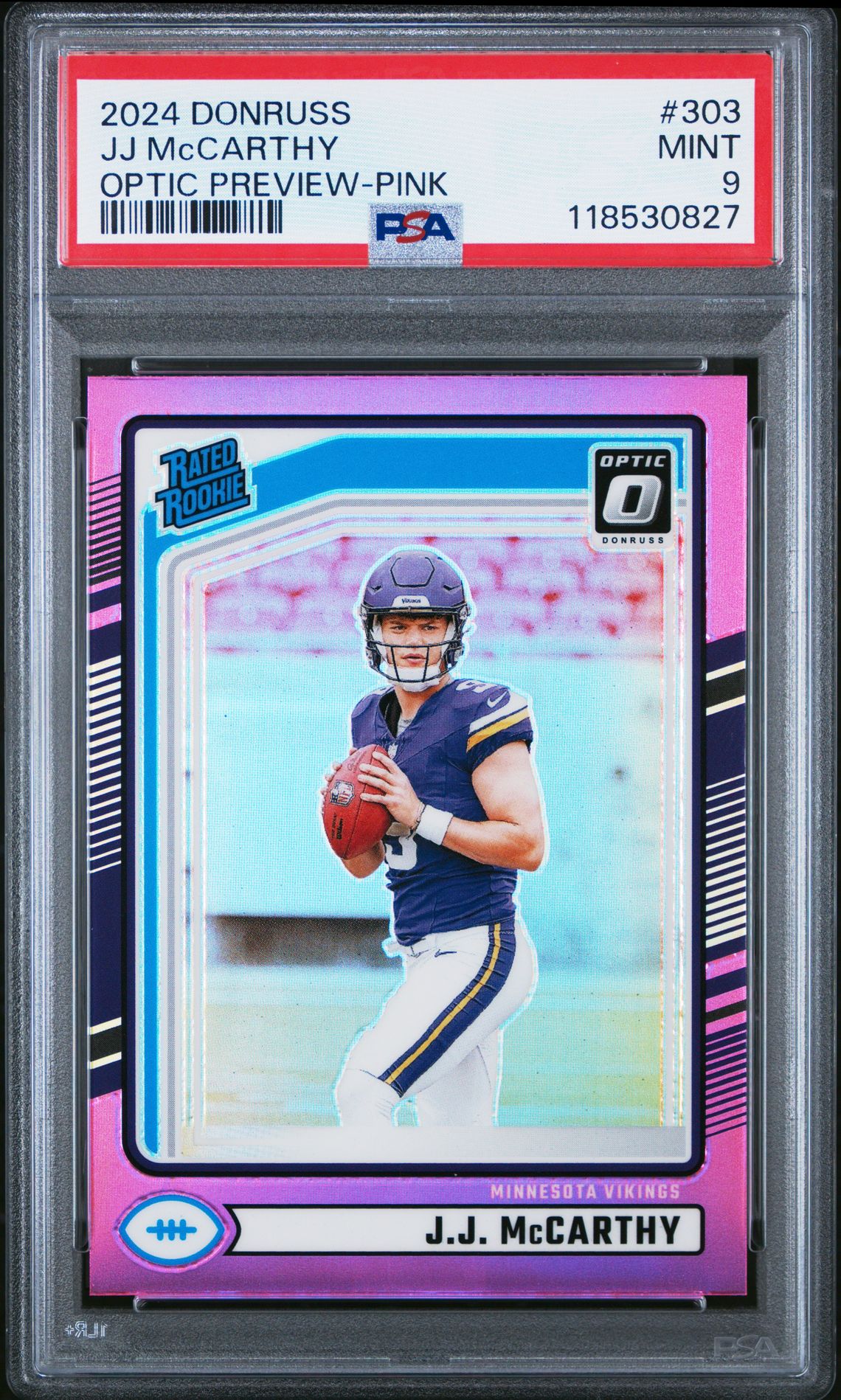 2024 Panini Donruss Jj Mccarthy #303 (Optic Preview-Pink) Mint 9 front