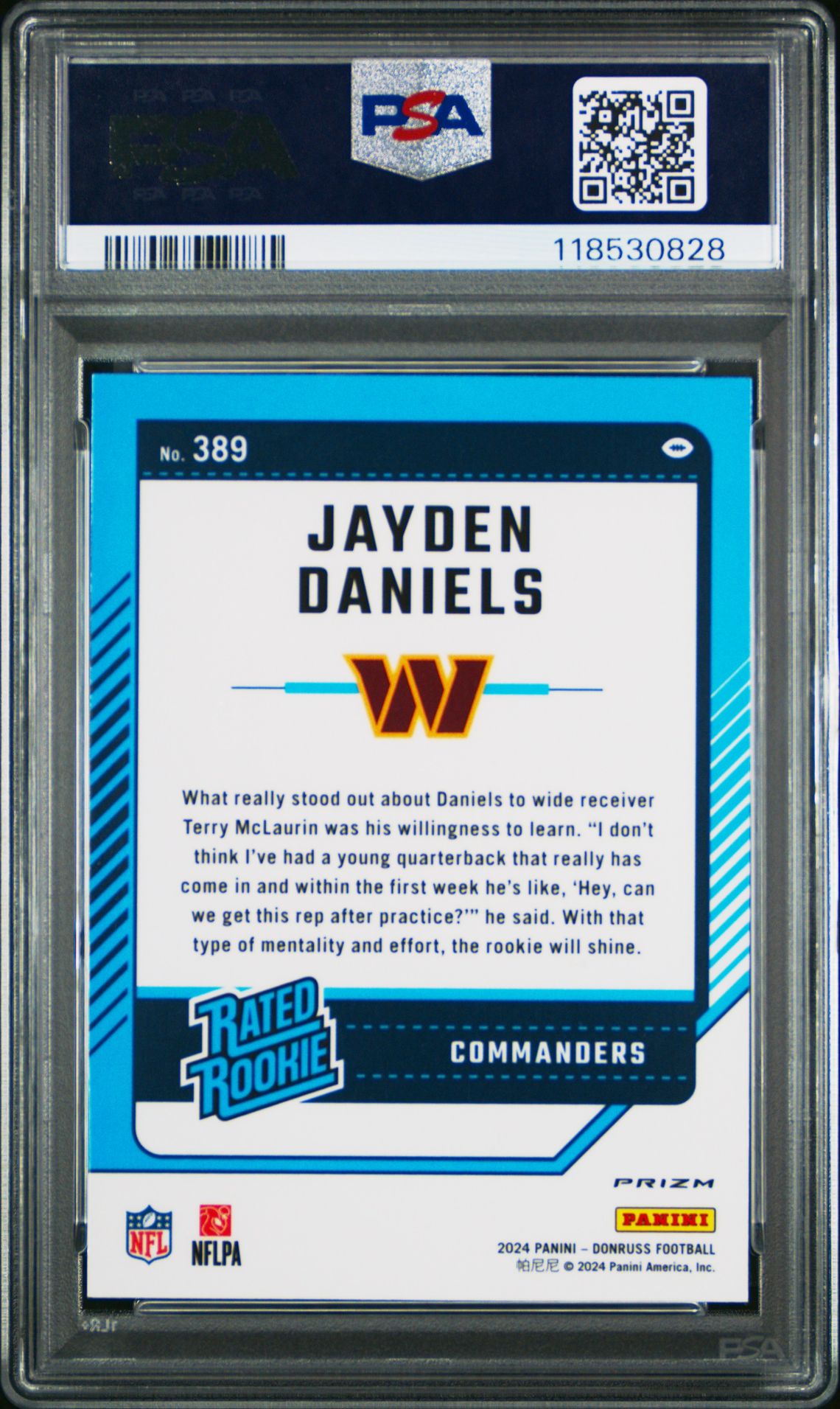 2024 Panini Donruss Jayden Daniels #389 (Optic Preview-Red Wave) Gem Mt 10 back
