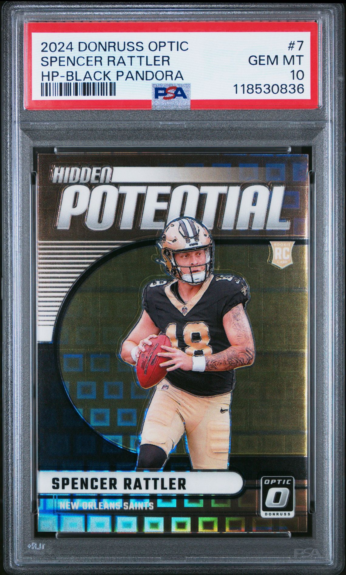 2024 Panini Donruss Optic Hidden Potential Spencer Rattler #7 (Hp-Black Pandora) Gem Mt 10 front