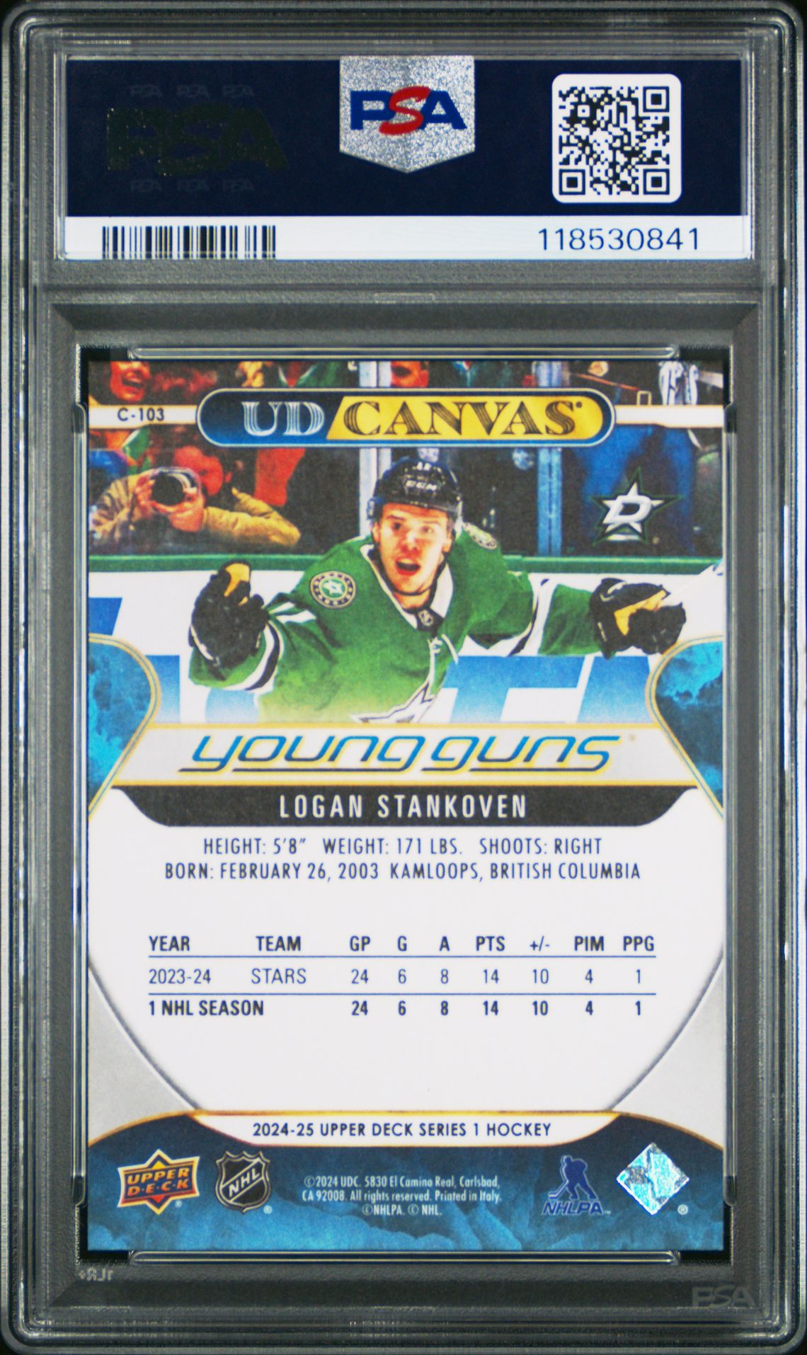 2024 Upper Deck Ud Canvas Logan Stankoven #C103 Gem Mt 10 back