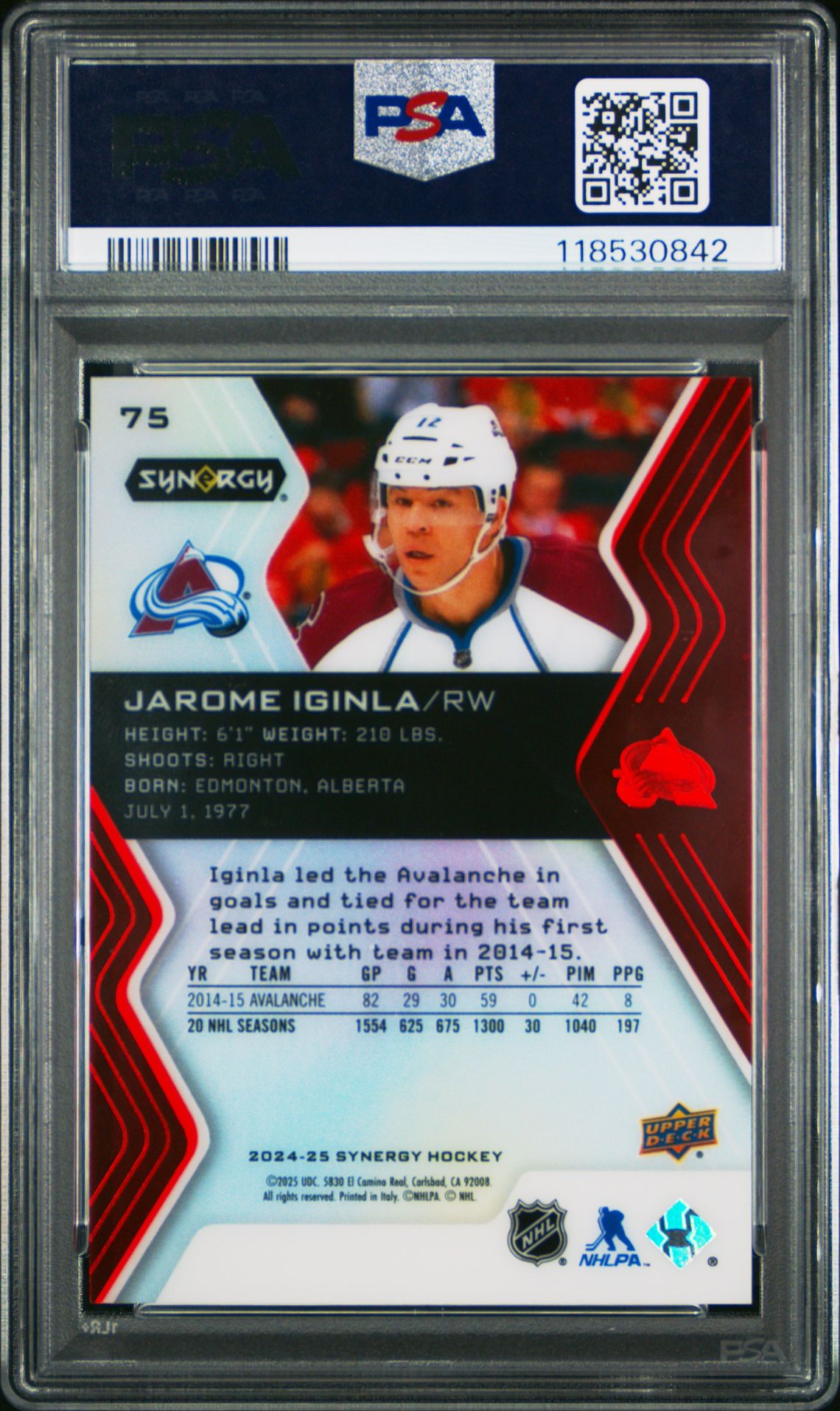 2024 Upper Deck Synergy Jarome Iginla #75 (Red) Mint 9 back
