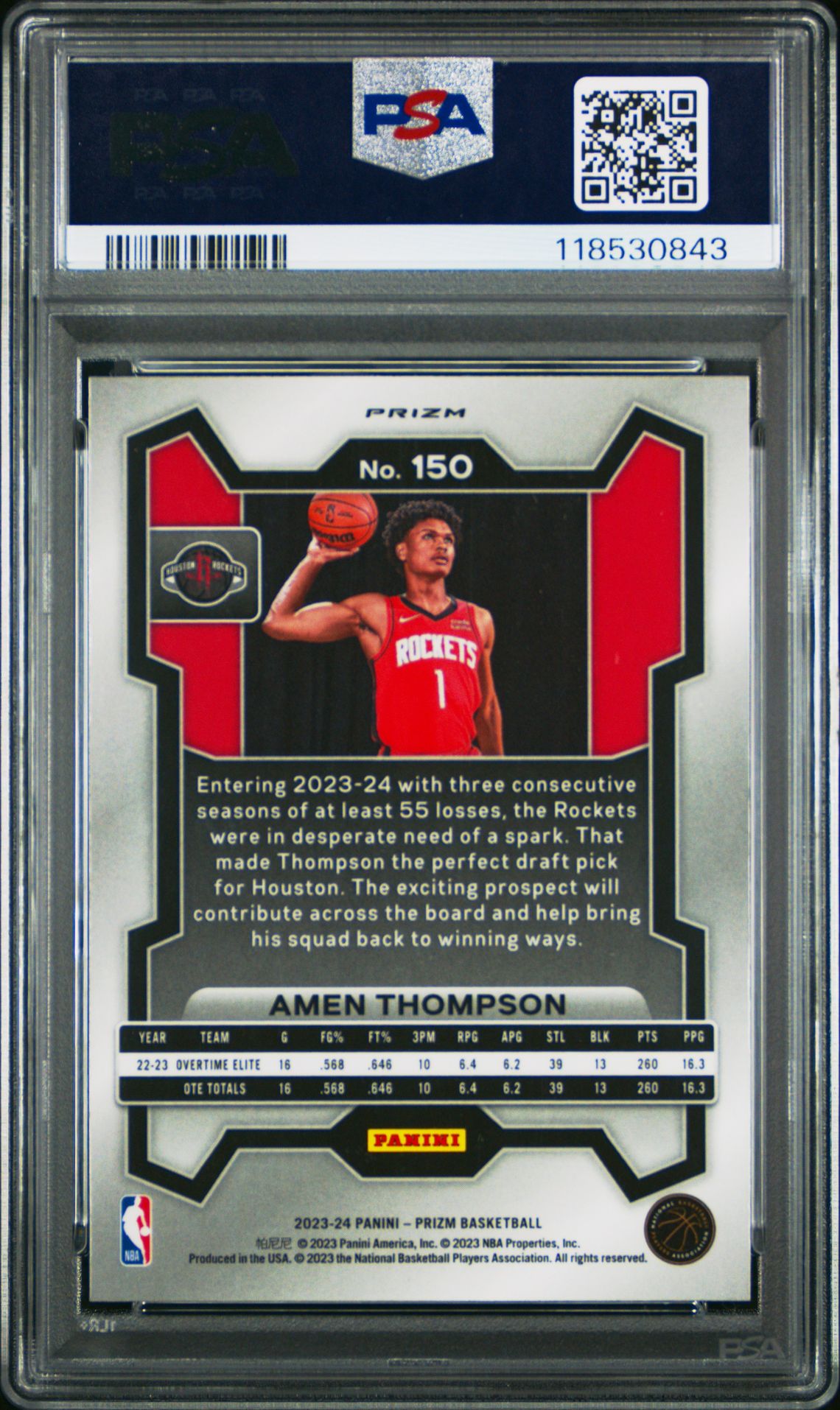 2023 Panini Prizm Amen Thompson #150 (Red Ice) Gem Mt 10 back