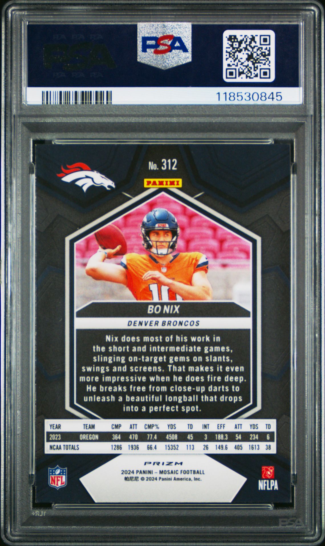 2024 Panini Mosaic Bo Nix #312 (Genesis) Mint 9 back