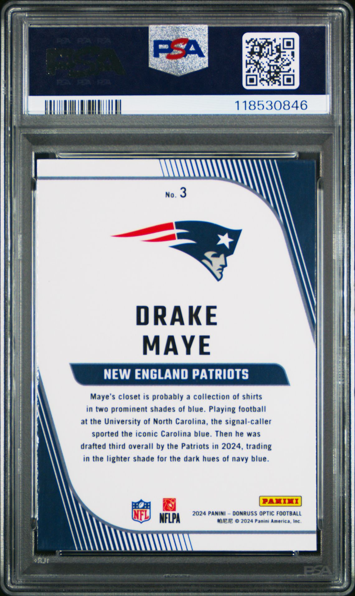 2024 Panini Donruss Optic Rookie Primary Colors Drake Maye #3 Gem Mt 10 back