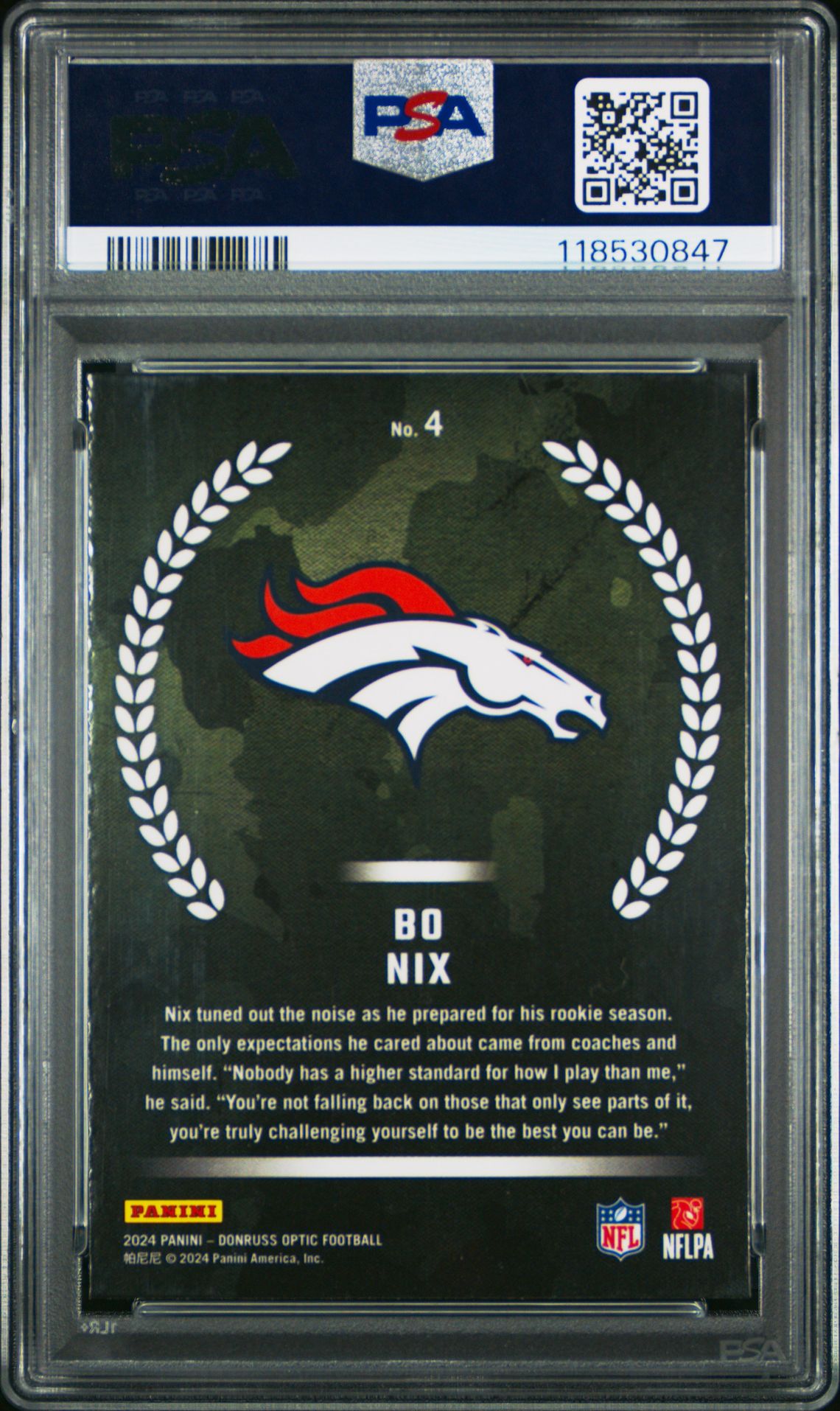 2024 Panini Donruss Optic Rookie Recruits Bo Nix #4 Gem Mt 10 back