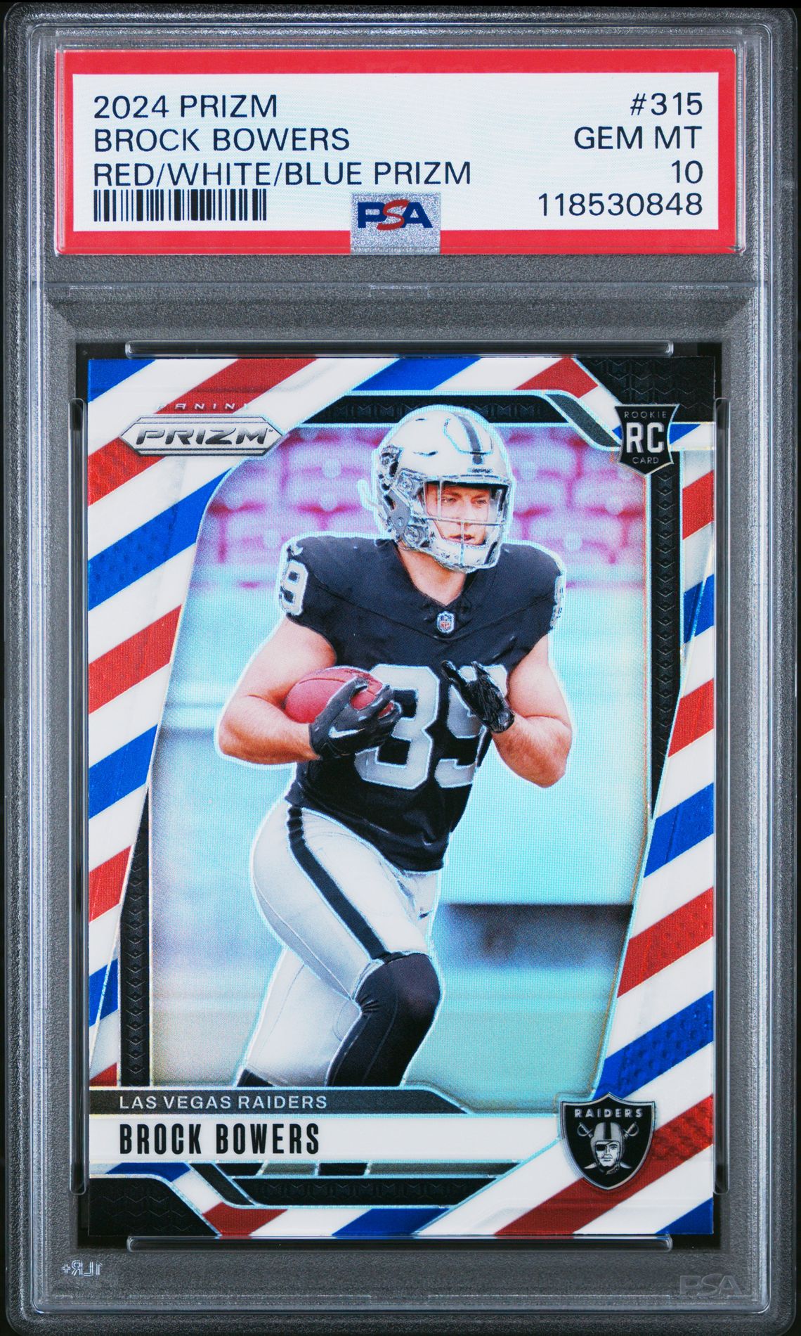 2024 Panini Prizm Brock Bowers #315 (Red/White/Blue Prizm) Gem Mt 10 front