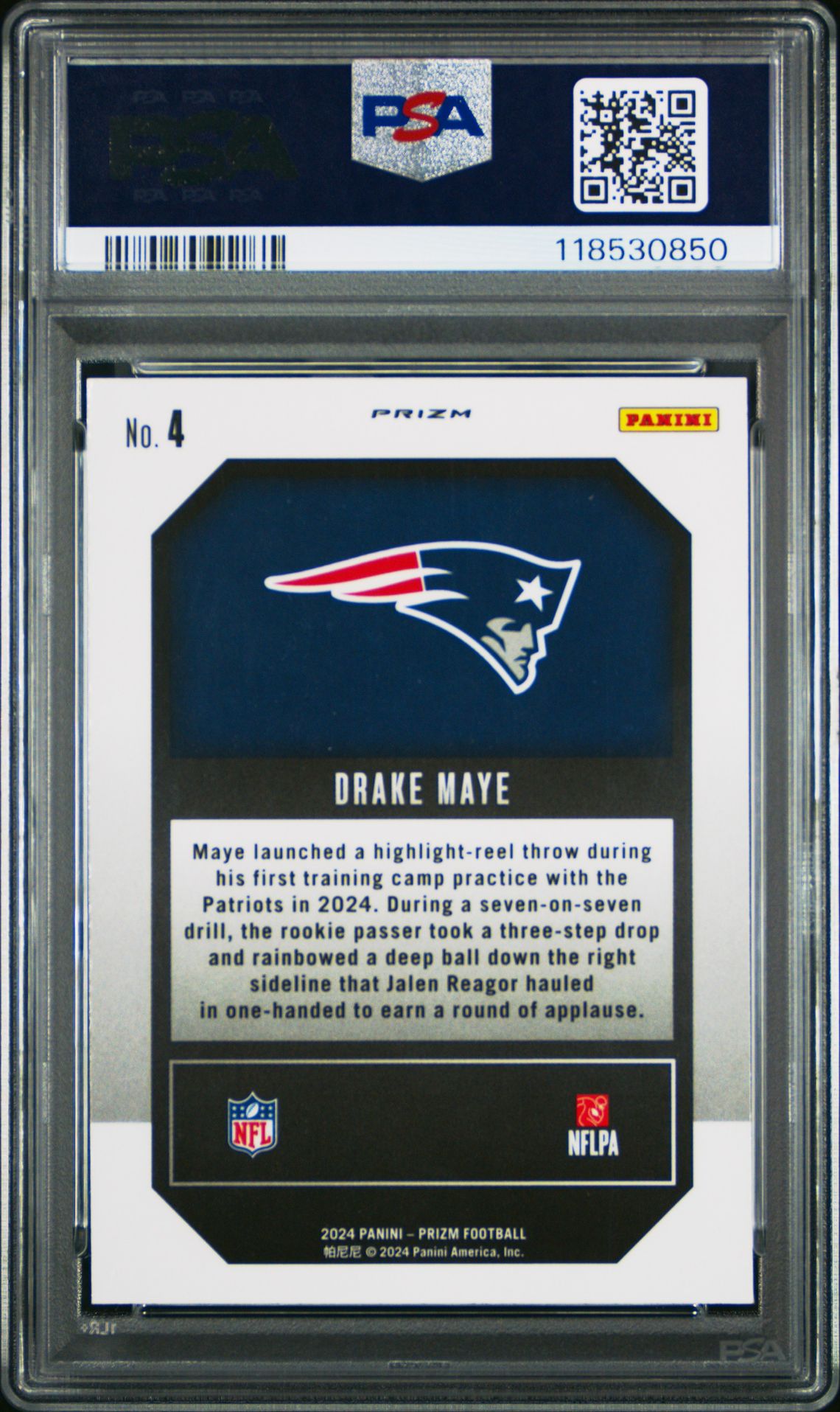 2024 Panini Prizm Emergent Drake Maye #4 (Emergent-Green Wave) Mint 9 back