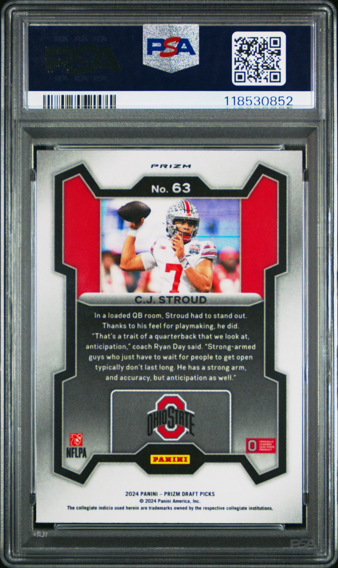 2024 Panini Prizm Draft Picks Cj Stroud #63 (Red Ice) Mint 9 back